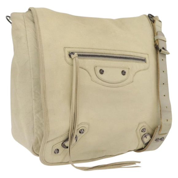 Balenciaga The Men's Bassas Shoulder Bag Leather Ivory Auth 207002