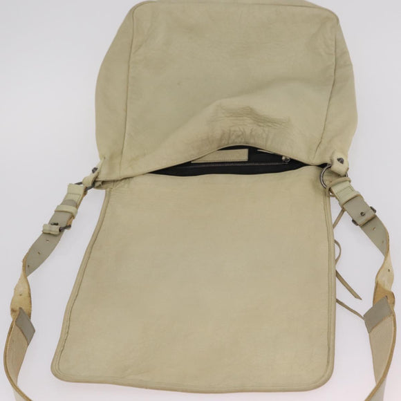 Balenciaga The Men's Bassas Shoulder Bag Leather Ivory Auth 207002