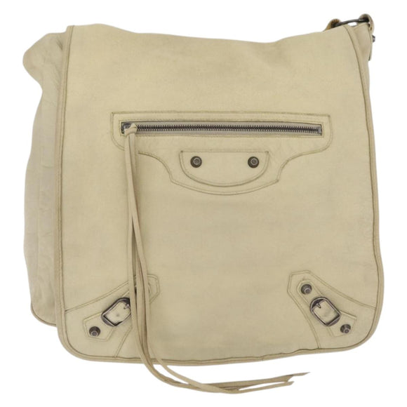 Balenciaga The Men's Bassas Shoulder Bag Leather Ivory Auth 207002