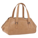 CHANEL COCO Mark Boston Bag Leather Beige Silver CC Auth 207005-1