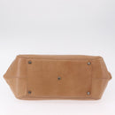 CHANEL COCO Mark Boston Bag Leather Beige Silver CC Auth 207005-11