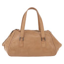 CHANEL COCO Mark Boston Bag Leather Beige Silver CC Auth 207005-2
