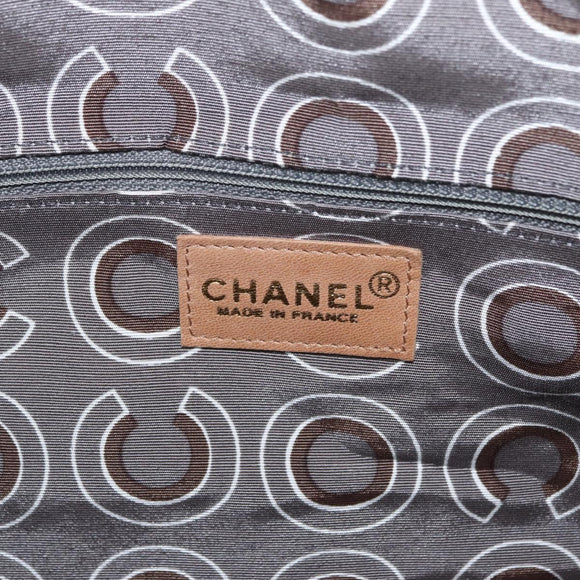 CHANEL COCO Mark Boston Bag Leather Beige Silver CC Auth 207005