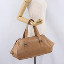 CHANEL COCO Mark Boston Bag Leather Beige Silver CC Auth 207005-30