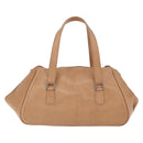 CHANEL COCO Mark Boston Bag Leather Beige Silver CC Auth 207005-4