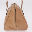 CHANEL COCO Mark Boston Bag Leather Beige Silver CC Auth 207005-4