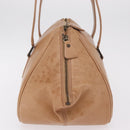 CHANEL COCO Mark Boston Bag Leather Beige Silver CC Auth 207005-5