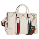 GUCCI Ophdia GG Sherry Line Hand Bag Leather 2way White Gold 715666 Auth 207006V-1