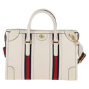 GUCCI Ophdia GG Sherry Line Hand Bag Leather 2way White Gold 715666 Auth 207006V-2