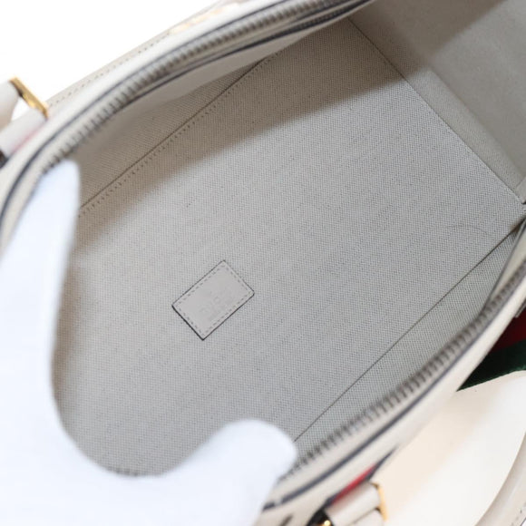 GUCCI Ophdia GG Sherry Line Hand Bag Leather 2way White Gold 715666 Auth 207006V