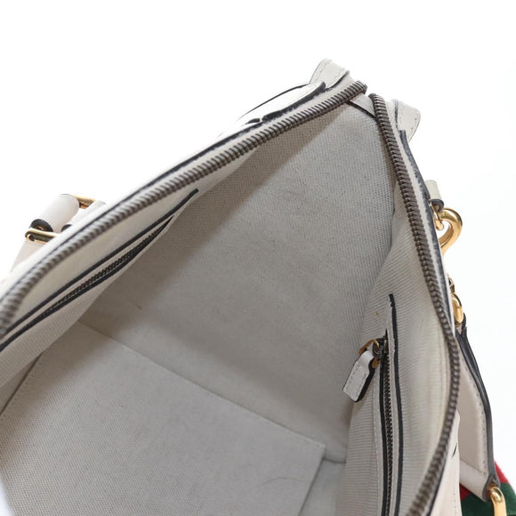 GUCCI Ophdia GG Sherry Line Hand Bag Leather 2way White Gold 715666 Auth 207006V