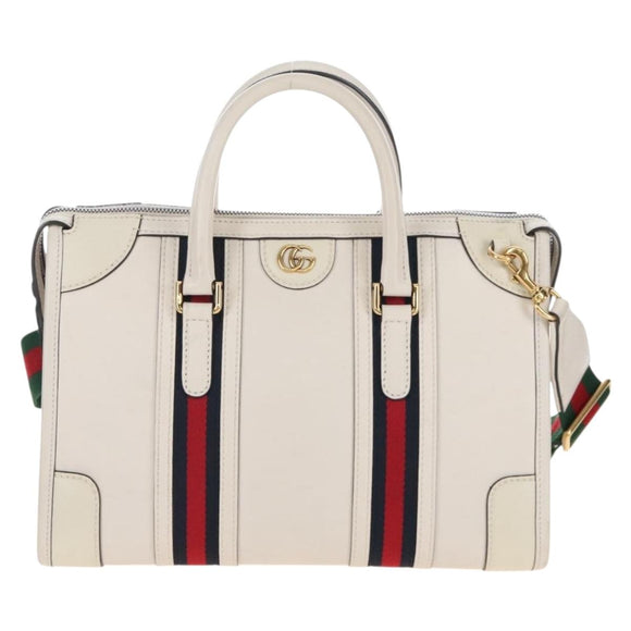 GUCCI Ophdia GG Sherry Line Hand Bag Leather 2way White Gold 715666 Auth 207006V