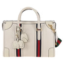 GUCCI Ophdia GG Sherry Line Hand Bag Leather 2way White Gold 715666 Auth 207006V-3