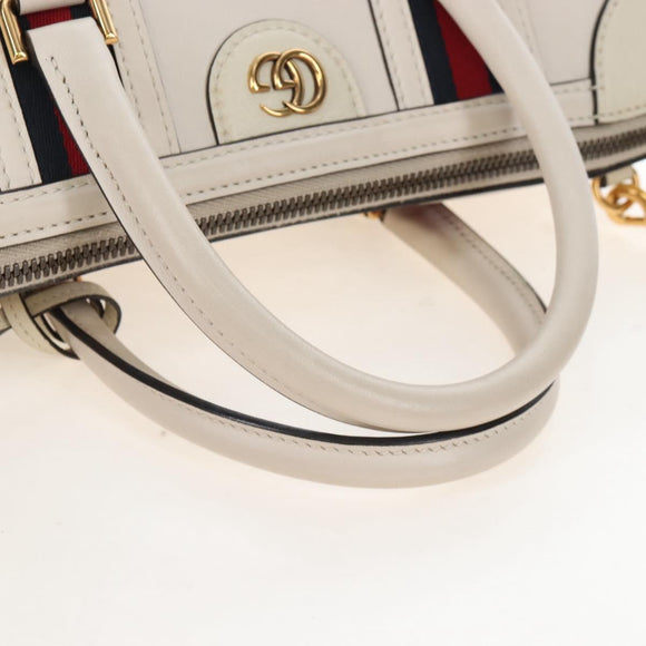 GUCCI Ophdia GG Sherry Line Hand Bag Leather 2way White Gold 715666 Auth 207006V