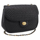Bally Chain Shoulder Bag Leather Black Gold Auth 207009A-1