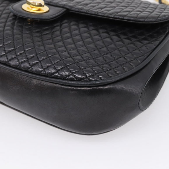 Bally Chain Shoulder Bag Leather Black Gold Auth 207009A