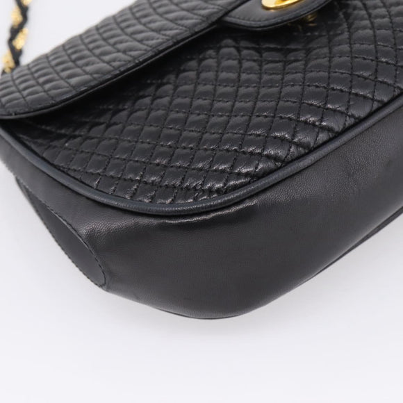 Bally Chain Shoulder Bag Leather Black Gold Auth 207009A
