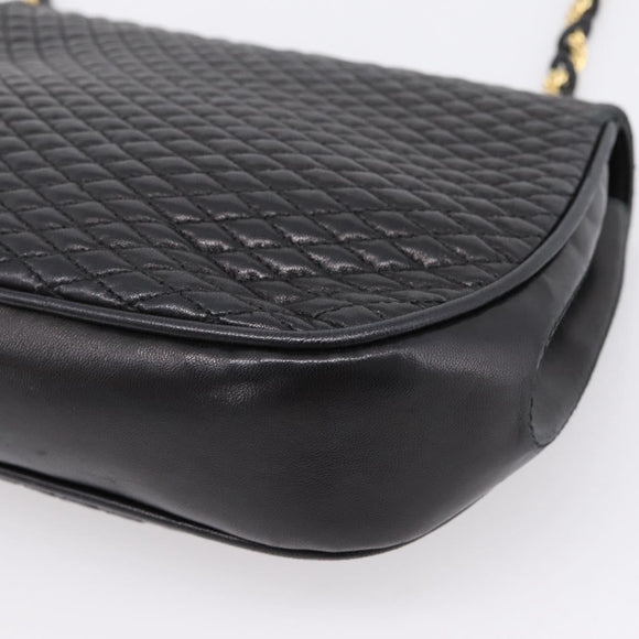 Bally Chain Shoulder Bag Leather Black Gold Auth 207009A