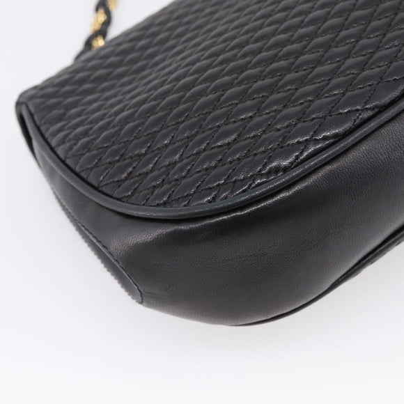 Bally Chain Shoulder Bag Leather Black Gold Auth 207009A
