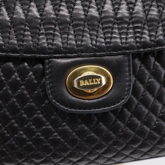Bally Chain Shoulder Bag Leather Black Gold Auth 207009A