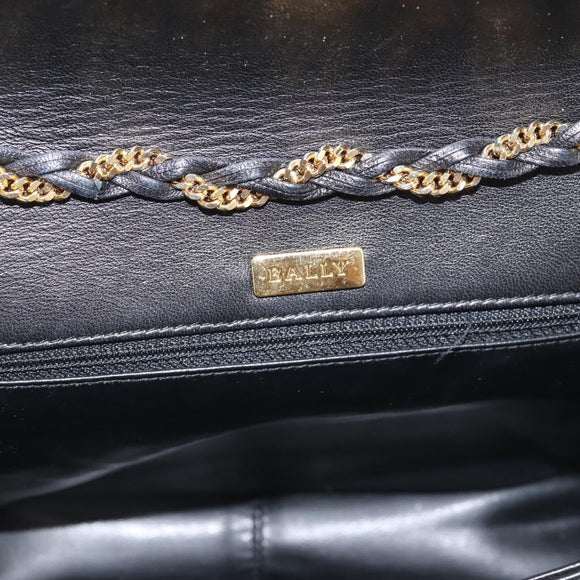 Bally Chain Shoulder Bag Leather Black Gold Auth 207009A