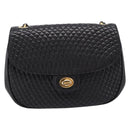 Bally Chain Shoulder Bag Leather Black Gold Auth 207009A-13
