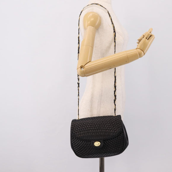 Bally Chain Shoulder Bag Leather Black Gold Auth 207009A