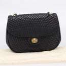 Bally Chain Shoulder Bag Leather Black Gold Auth 207009A-12