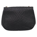 Bally Chain Shoulder Bag Leather Black Gold Auth 207009A-2