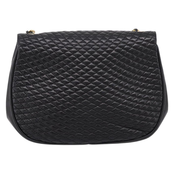 Bally Chain Shoulder Bag Leather Black Gold Auth 207009A