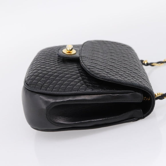 Bally Chain Shoulder Bag Leather Black Gold Auth 207009A