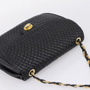 Bally Chain Shoulder Bag Leather Black Gold Auth 207009A-6