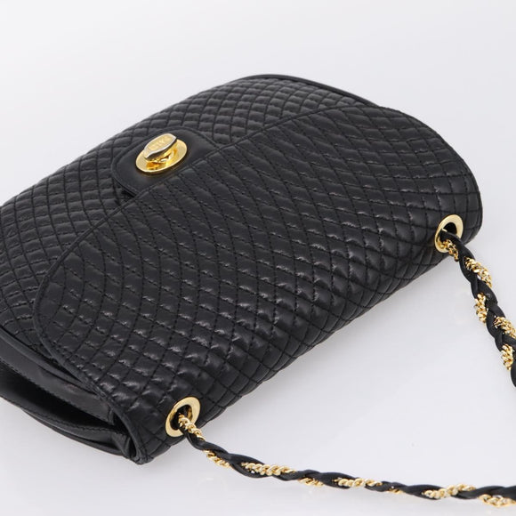 Bally Chain Shoulder Bag Leather Black Gold Auth 207009A