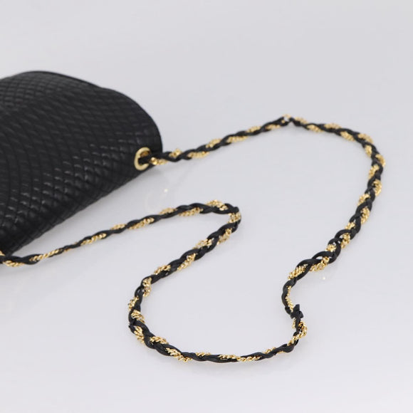 Bally Chain Shoulder Bag Leather Black Gold Auth 207009A