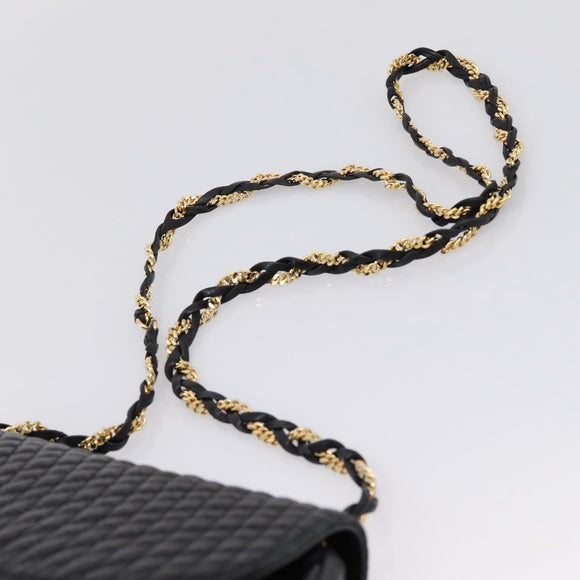 Bally Chain Shoulder Bag Leather Black Gold Auth 207009A