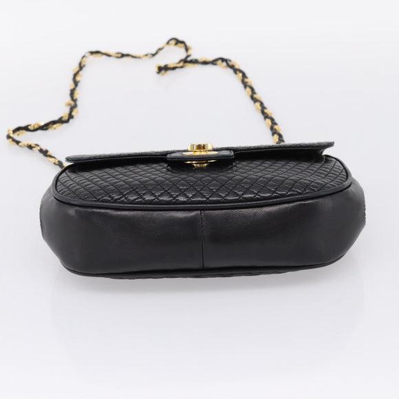 Bally Chain Shoulder Bag Leather Black Gold Auth 207009A