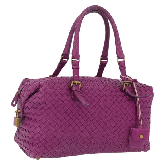 Bottega Veneta INTRECCIATO Boston Bag Leather Purple Gold 173398 Auth 207010V