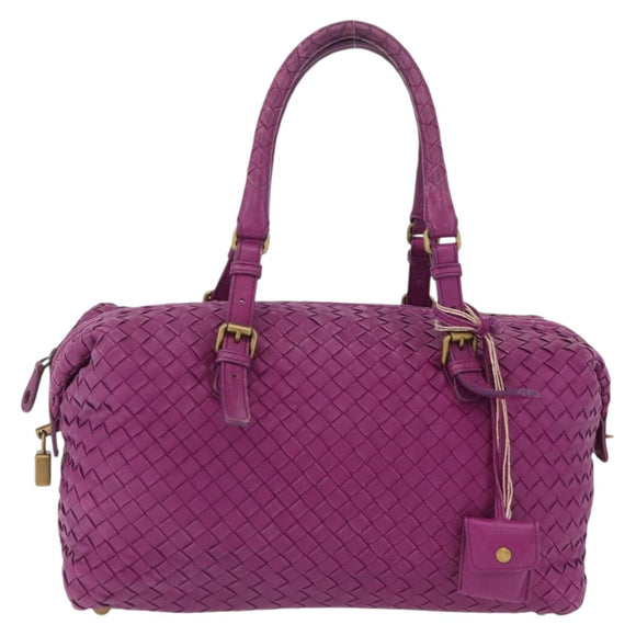 Bottega Veneta INTRECCIATO Boston Bag Leather Purple Gold 173398 Auth 207010V