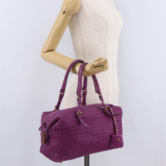 Bottega Veneta INTRECCIATO Boston Bag Leather Purple Gold 173398 Auth 207010V