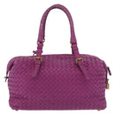 Bottega Veneta INTRECCIATO Boston Bag Leather Purple Gold 173398 Auth 207010V-2