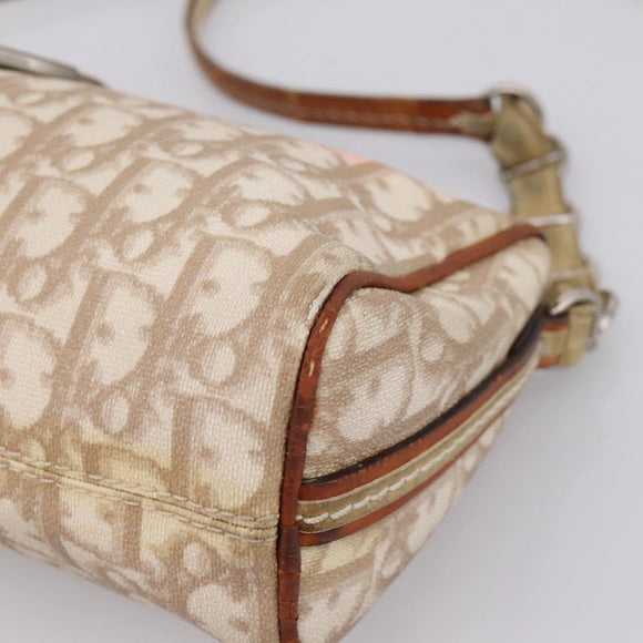 Christian Dior Trotter Canvas Romantic Chain Bag PVC Beige Silver Auth 207013