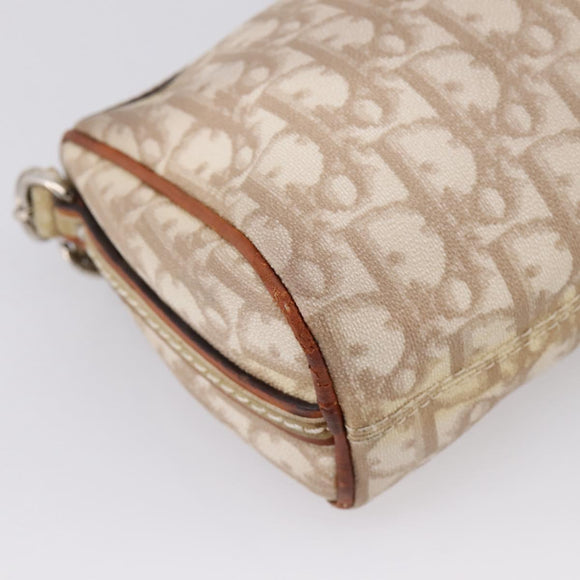 Christian Dior Trotter Canvas Romantic Chain Bag PVC Beige Silver Auth 207013