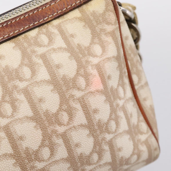 Christian Dior Trotter Canvas Romantic Chain Bag PVC Beige Silver Auth 207013