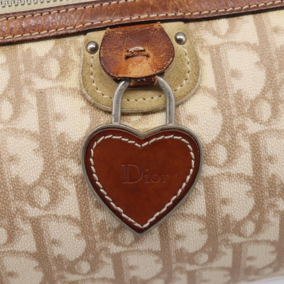 Christian Dior Trotter Canvas Romantic Chain Bag PVC Beige Silver Auth 207013