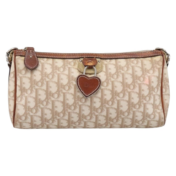 Christian Dior Trotter Canvas Romantic Chain Bag PVC Beige Silver Auth 207013