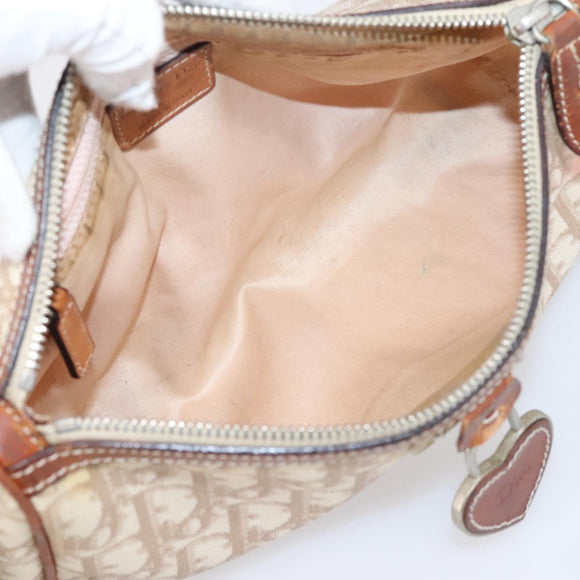Christian Dior Trotter Canvas Romantic Chain Bag PVC Beige Silver Auth 207013