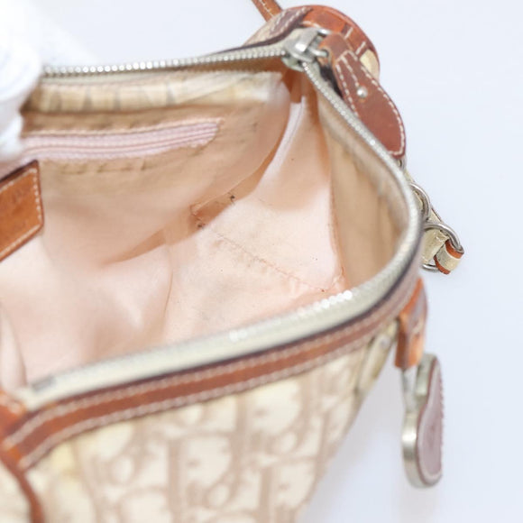 Christian Dior Trotter Canvas Romantic Chain Bag PVC Beige Silver Auth 207013