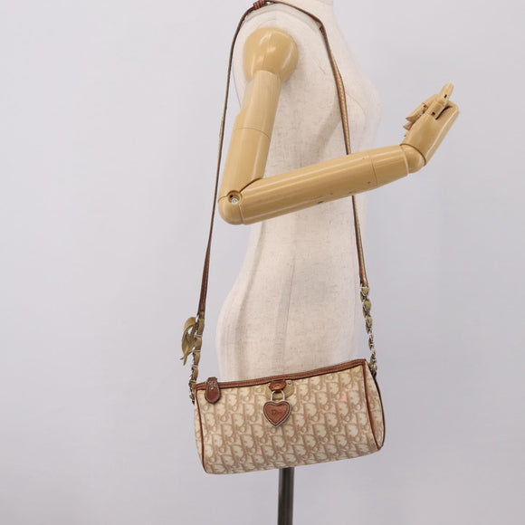 Christian Dior Trotter Canvas Romantic Chain Bag PVC Beige Silver Auth 207013