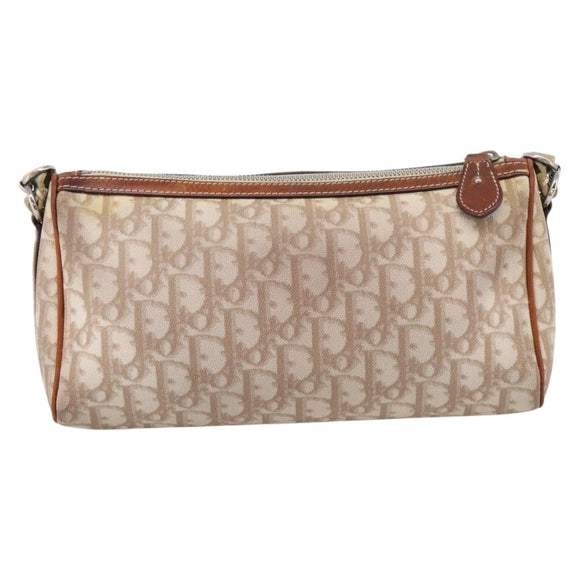 Christian Dior Trotter Canvas Romantic Chain Bag PVC Beige Silver Auth 207013