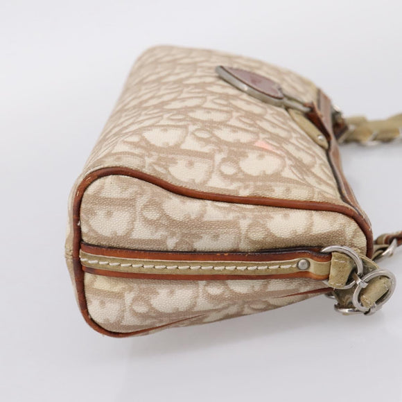 Christian Dior Trotter Canvas Romantic Chain Bag PVC Beige Silver Auth 207013